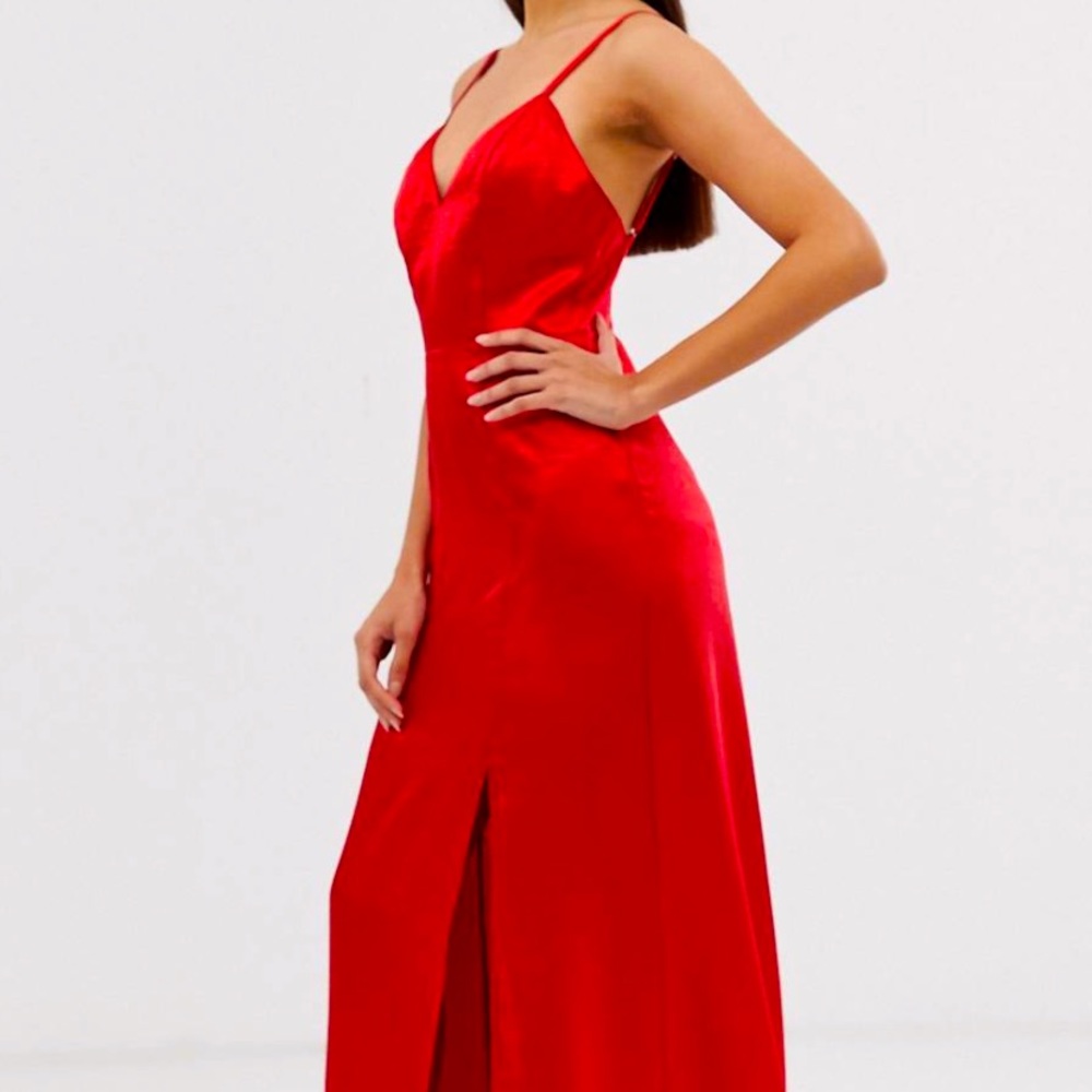 Club L London Satin Thigh Split Maxi Dress